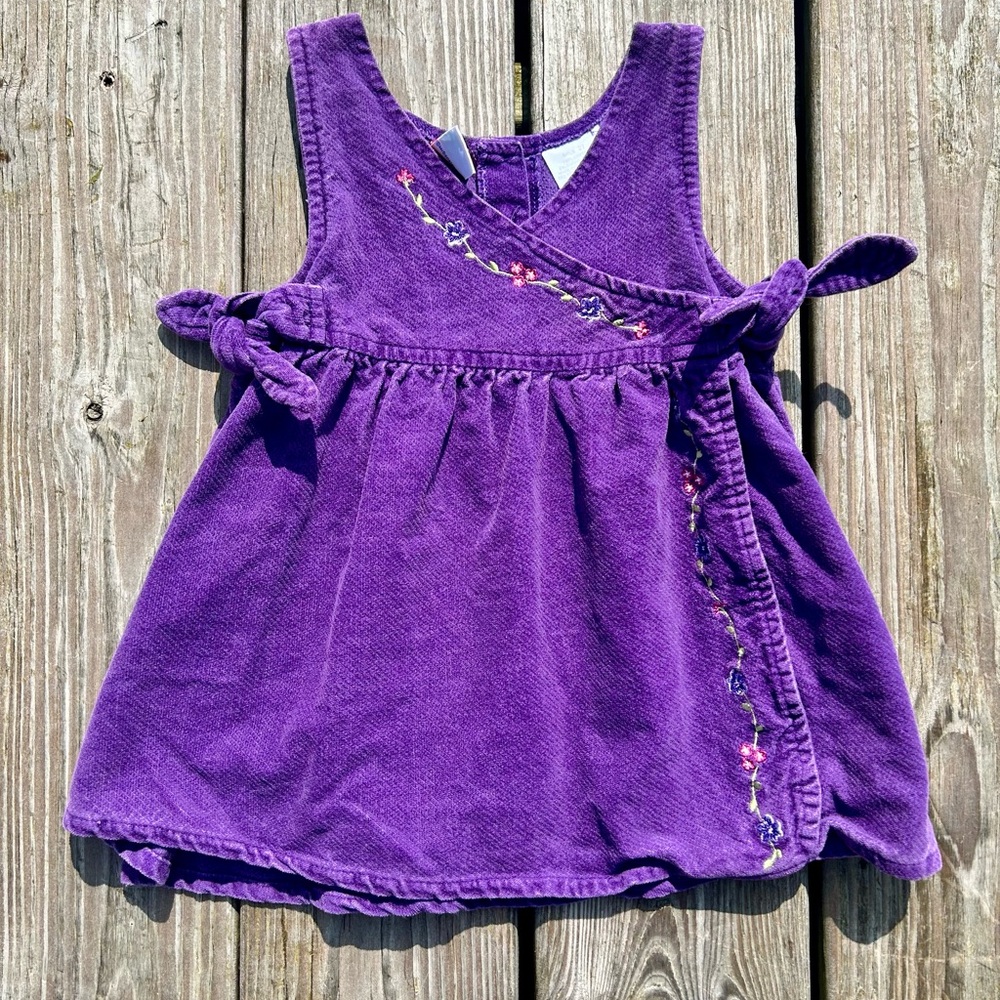 Vintage McKids McDonald’s Purple Corduroy Dress with Floral Embroidery